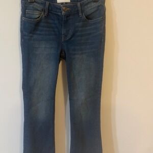 Current/Elliott Cropped Flare Jeans Size 25 Blue Dark Wash Stretch Denim